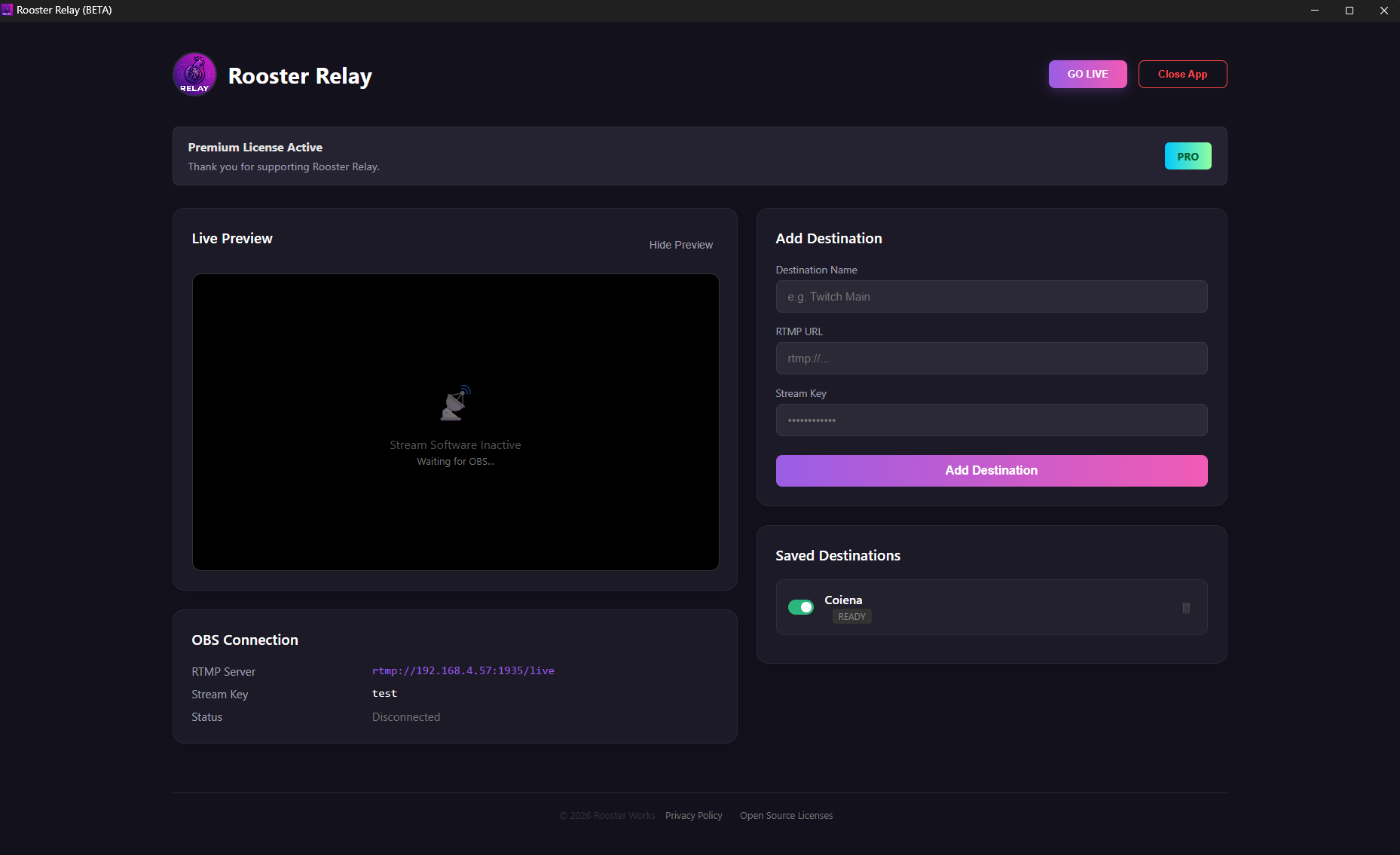 Rooster Relay RTMP Server